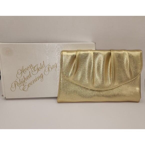 Vintage Avon 1978 Polished Gold Evening Bag Pleated Clutch Party Purse 9.75 X 6" - Picture 1 of 11